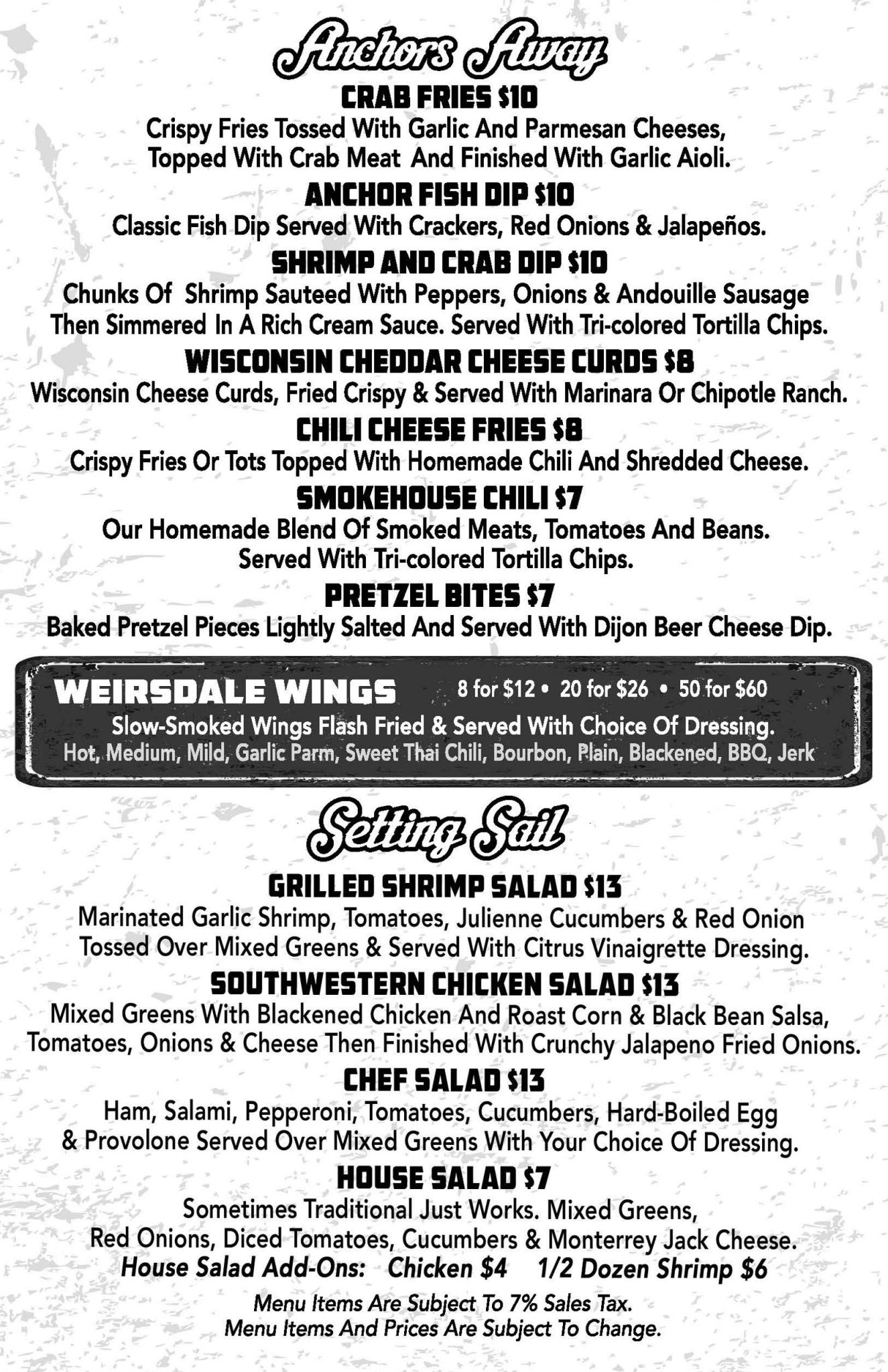 Our Menu The Anchor on Sunset Harbor